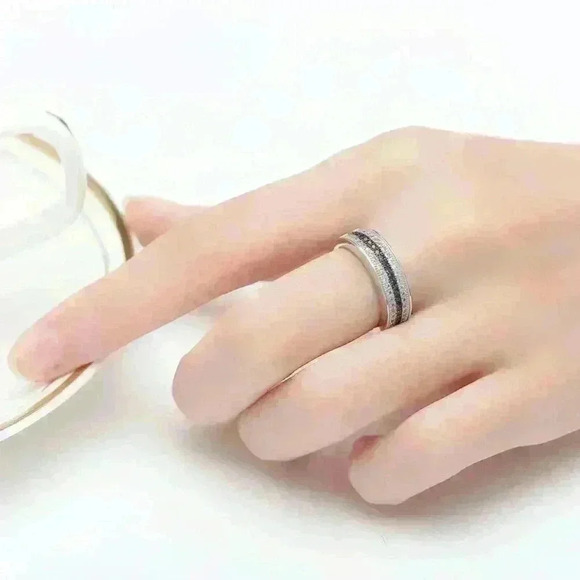 ✨925 Silver Plated 3A CZ Blue & White Color Micro Paved Ring, GPMB1489 - Picture 3 of 4